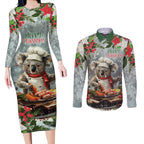 Personalised Koala Chef Christmas in July Couples Matching Long Sleeve Bodycon Dress and Long Sleeve Button Shirt