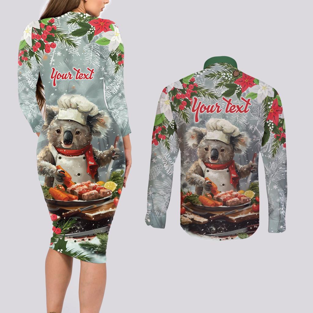 Personalised Koala Chef Christmas in July Couples Matching Long Sleeve Bodycon Dress and Long Sleeve Button Shirt