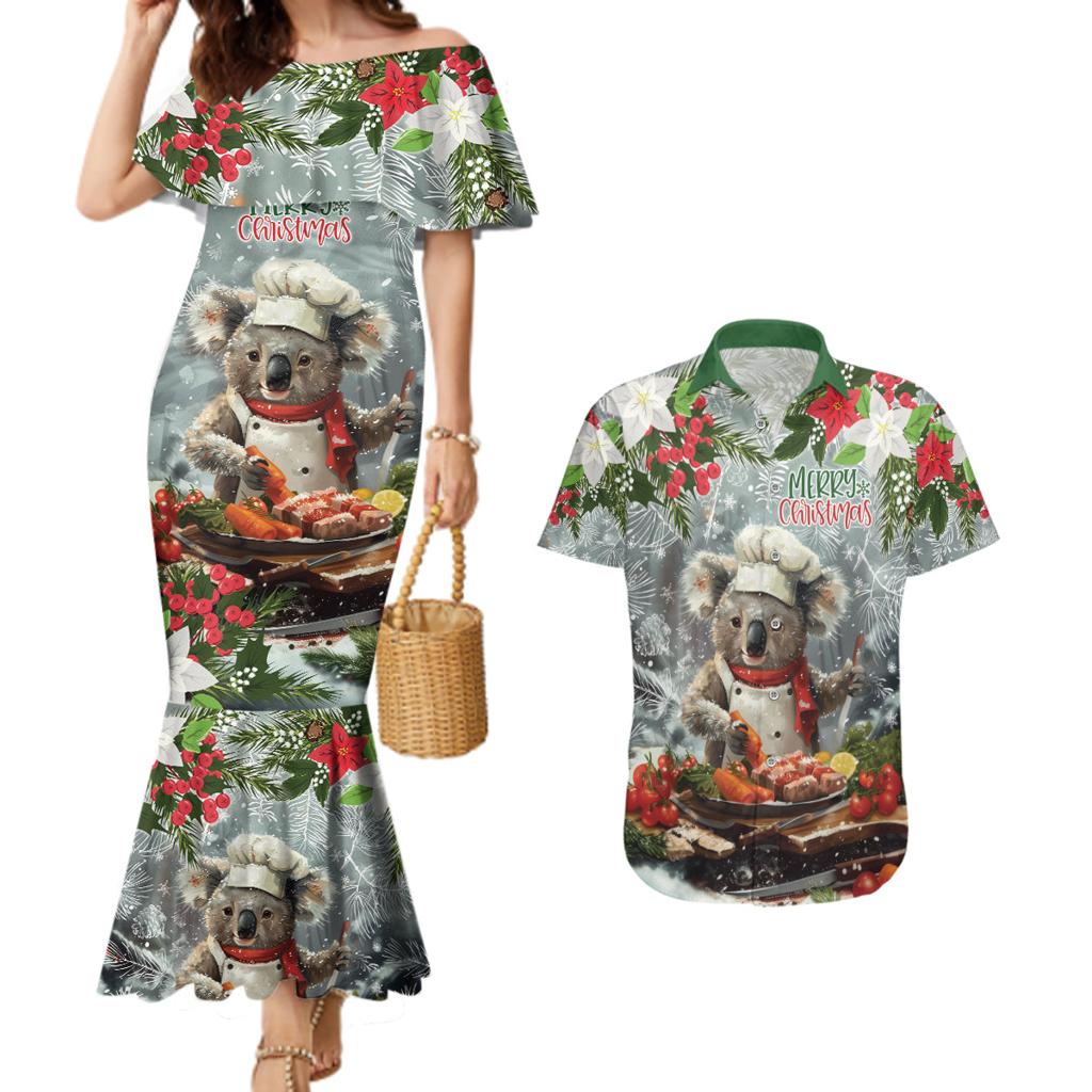 Personalised Koala Chef Christmas in July Couples Matching Mermaid Dress and Hawaiian Shirt