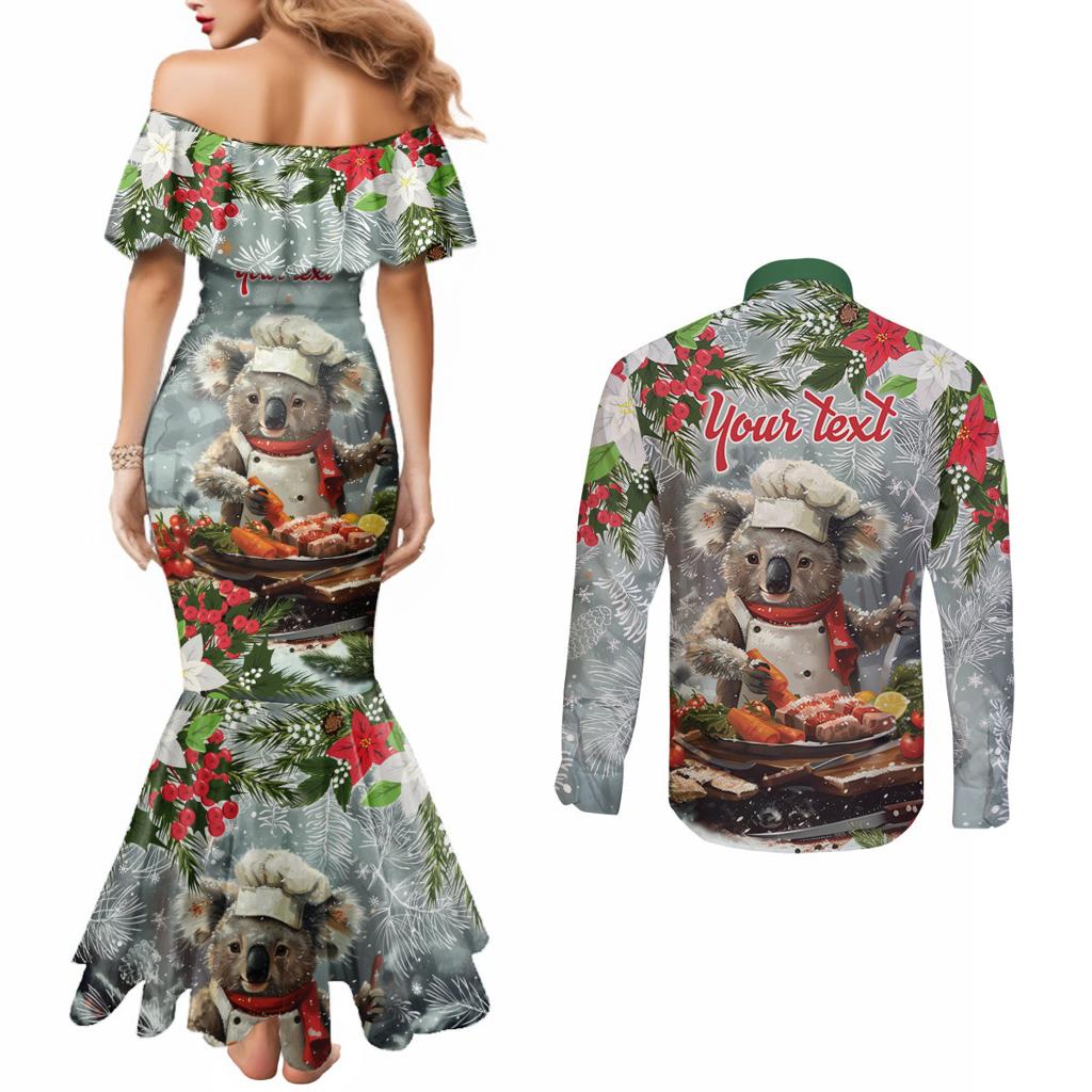 Personalised Koala Chef Christmas in July Couples Matching Mermaid Dress and Long Sleeve Button Shirt