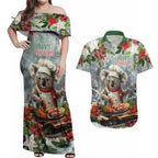 Personalised Koala Chef Christmas in July Couples Matching Off Shoulder Maxi Dress and Hawaiian Shirt