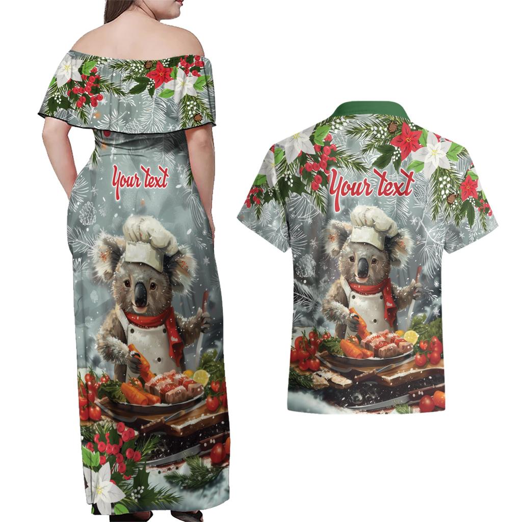 Personalised Koala Chef Christmas in July Couples Matching Off Shoulder Maxi Dress and Hawaiian Shirt
