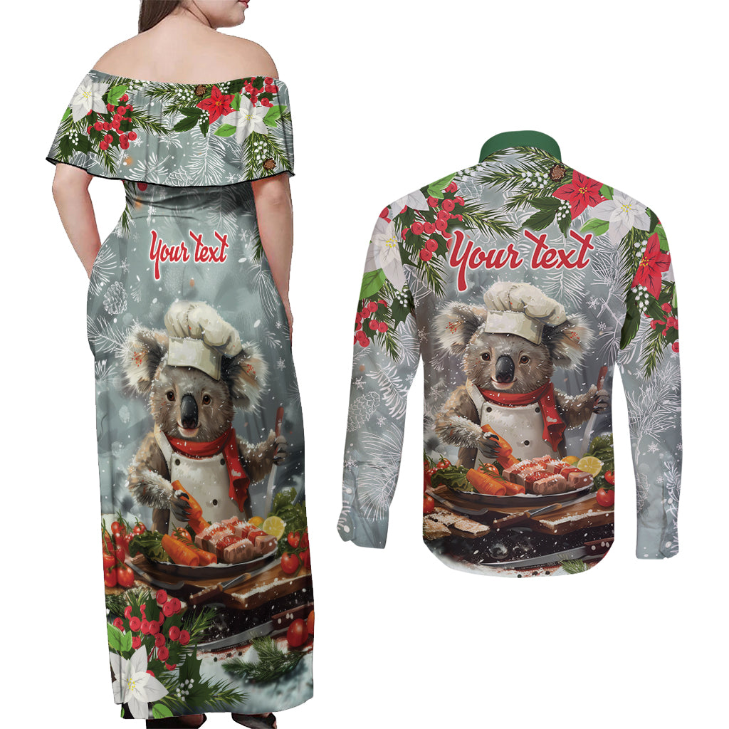 Personalised Koala Chef Christmas in July Couples Matching Off Shoulder Maxi Dress and Long Sleeve Button Shirt
