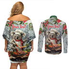 Personalised Koala Chef Christmas in July Couples Matching Off Shoulder Short Dress and Long Sleeve Button Shirt