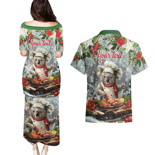 Personalised Koala Chef Christmas in July Couples Matching Puletasi and Hawaiian Shirt