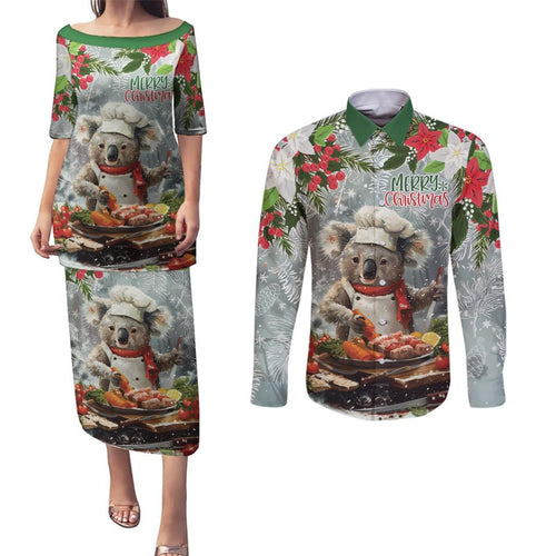Personalised Koala Chef Christmas in July Couples Matching Puletasi and Long Sleeve Button Shirt