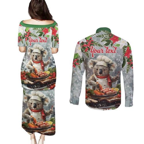 Personalised Koala Chef Christmas in July Couples Matching Puletasi and Long Sleeve Button Shirt