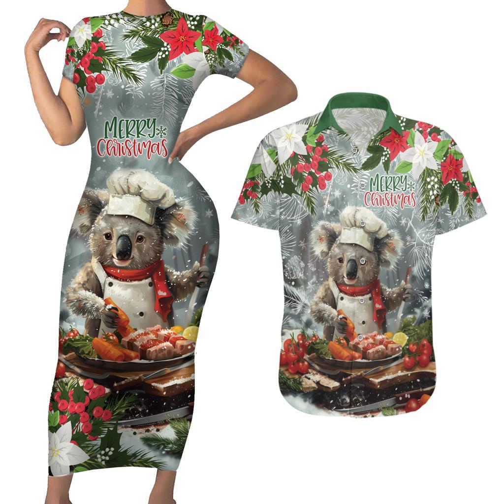 Personalised Koala Chef Christmas in July Couples Matching Short Sleeve Bodycon Dress and Hawaiian Shirt