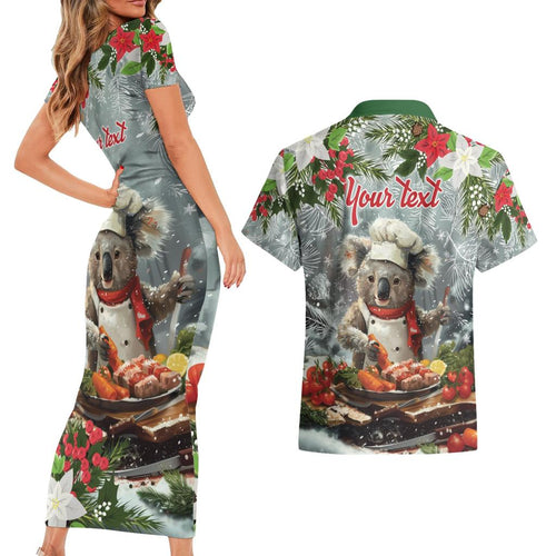 Personalised Koala Chef Christmas in July Couples Matching Short Sleeve Bodycon Dress and Hawaiian Shirt