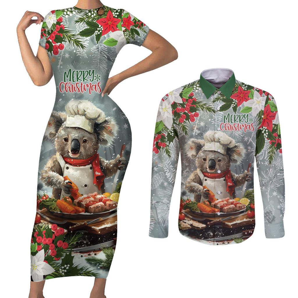 Personalised Koala Chef Christmas in July Couples Matching Short Sleeve Bodycon Dress and Long Sleeve Button Shirt