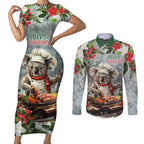 Personalised Koala Chef Christmas in July Couples Matching Short Sleeve Bodycon Dress and Long Sleeve Button Shirt