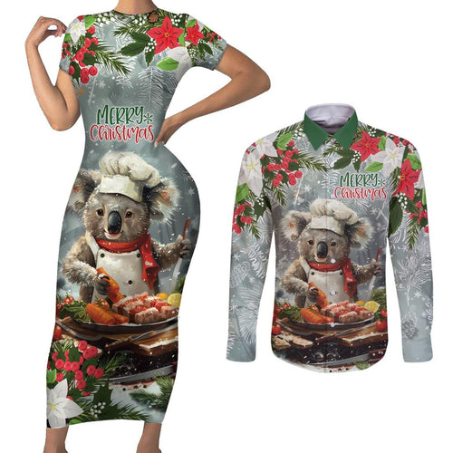 Personalised Koala Chef Christmas in July Couples Matching Short Sleeve Bodycon Dress and Long Sleeve Button Shirt