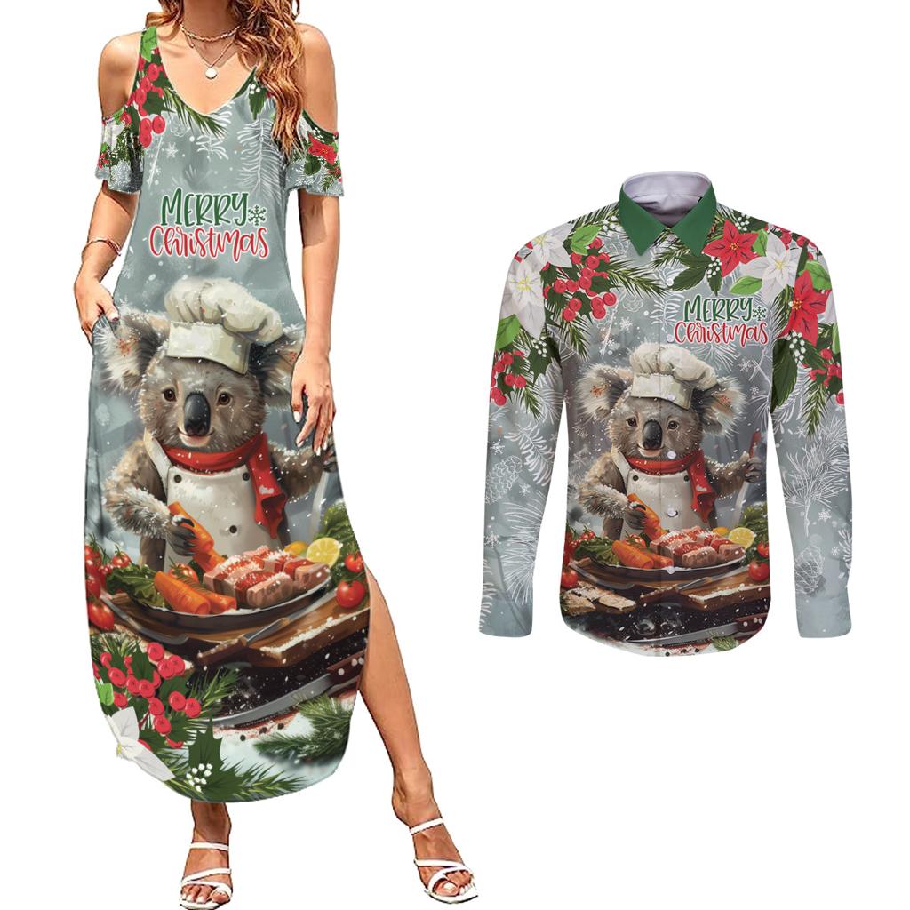 Personalised Koala Chef Christmas in July Couples Matching Summer Maxi Dress and Long Sleeve Button Shirt