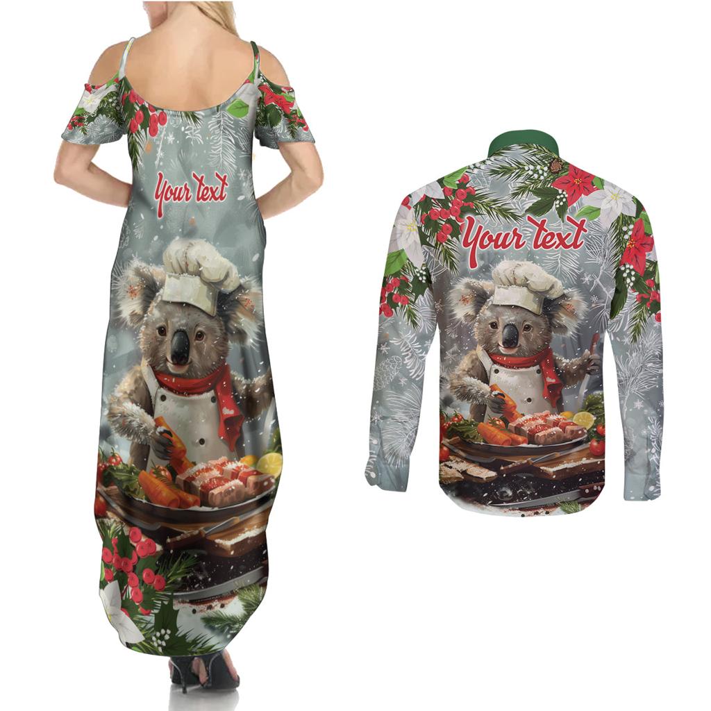 Personalised Koala Chef Christmas in July Couples Matching Summer Maxi Dress and Long Sleeve Button Shirt