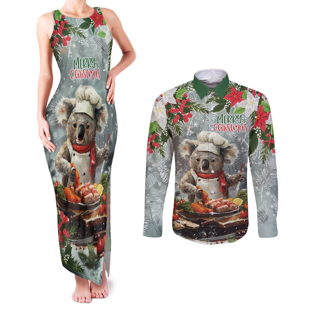 Personalised Koala Chef Christmas in July Couples Matching Tank Maxi Dress and Long Sleeve Button Shirt