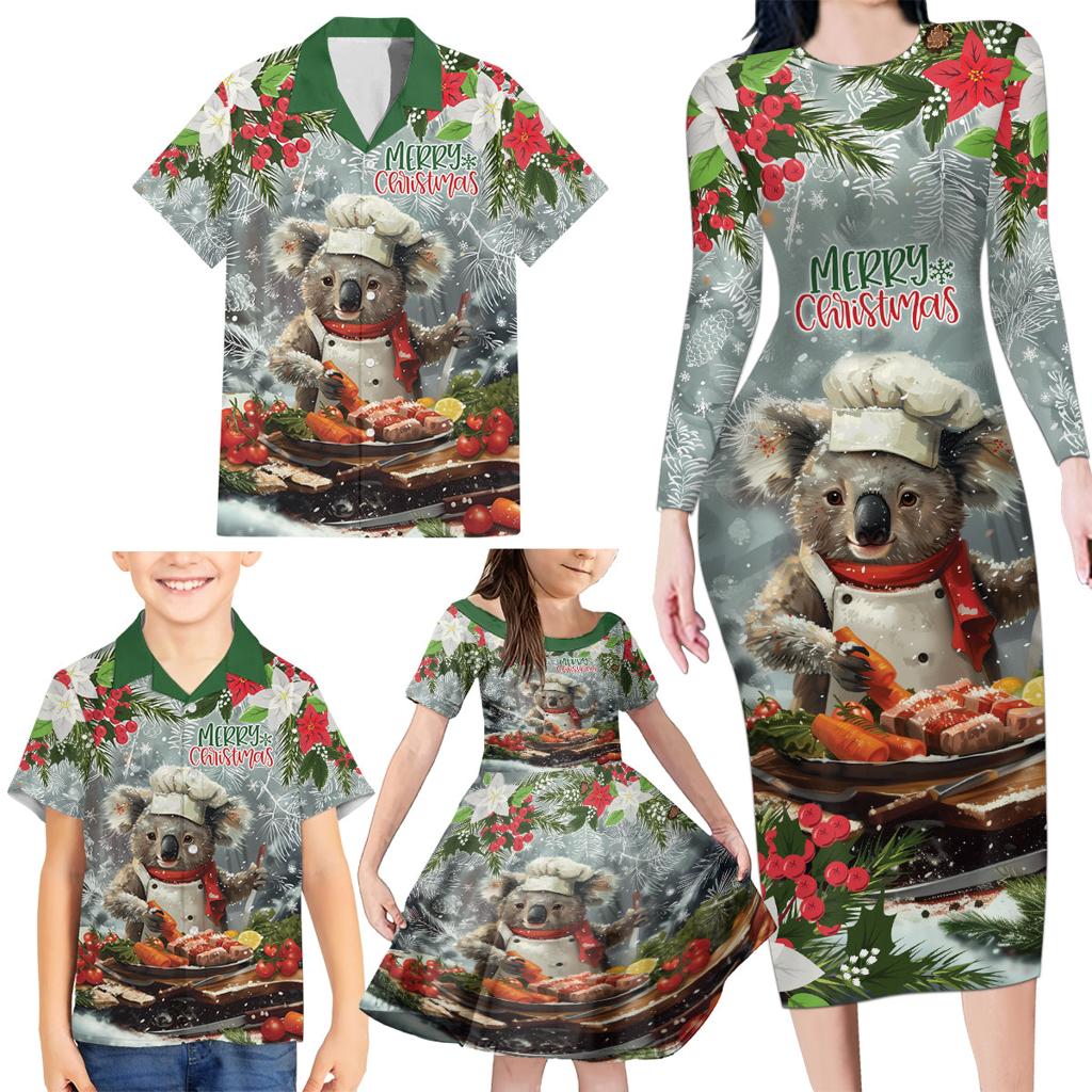 Personalised Koala Chef Christmas in July Family Matching Long Sleeve Bodycon Dress and Hawaiian Shirt