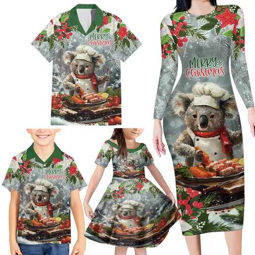 Personalised Koala Chef Christmas in July Family Matching Long Sleeve Bodycon Dress and Hawaiian Shirt