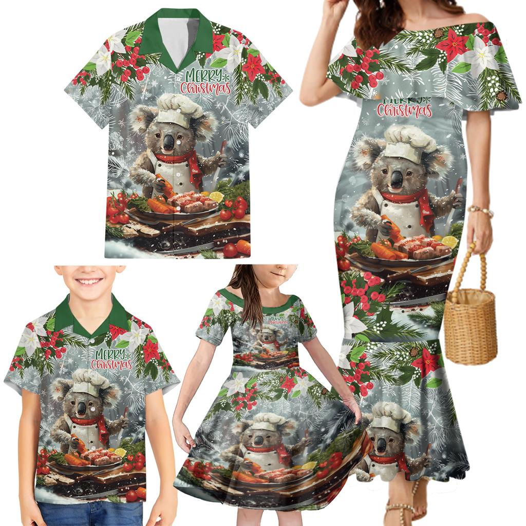 Personalised Koala Chef Christmas in July Family Matching Mermaid Dress and Hawaiian Shirt