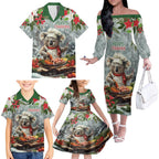 Personalised Koala Chef Christmas in July Family Matching Off The Shoulder Long Sleeve Dress and Hawaiian Shirt