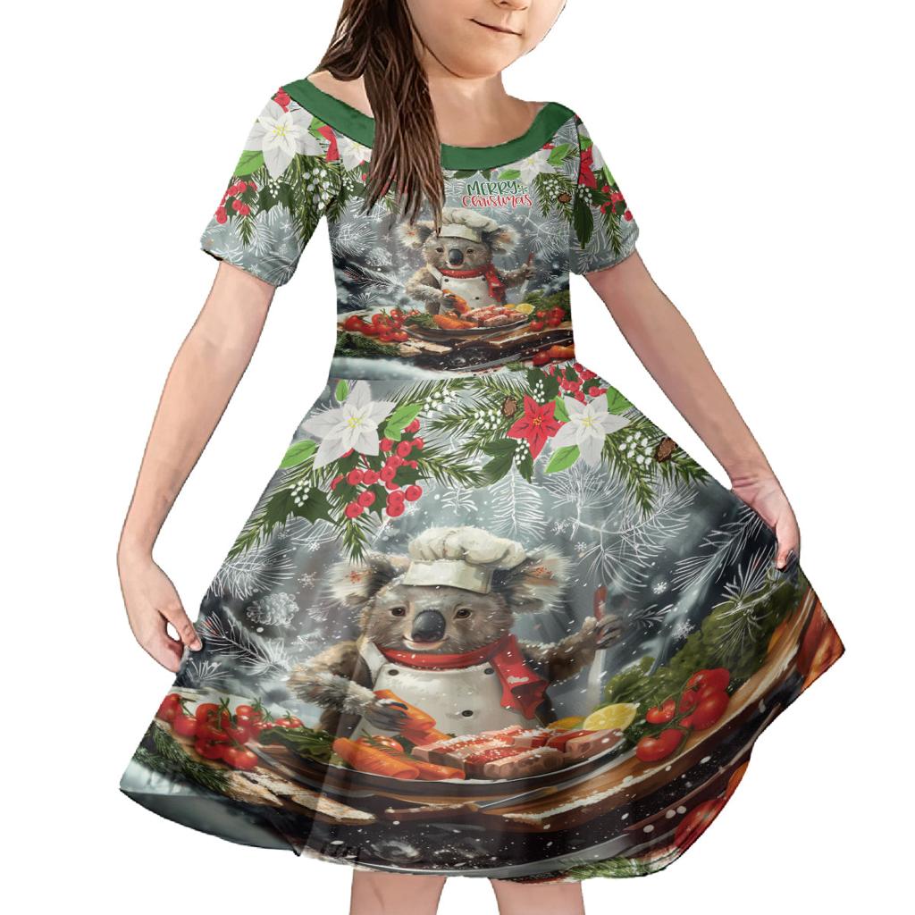 Personalised Koala Chef Christmas in July Family Matching Off The Shoulder Long Sleeve Dress and Hawaiian Shirt