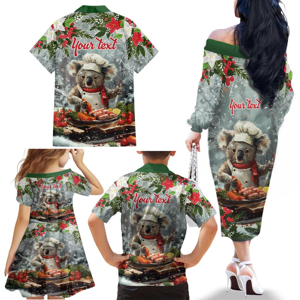 Personalised Koala Chef Christmas in July Family Matching Off The Shoulder Long Sleeve Dress and Hawaiian Shirt