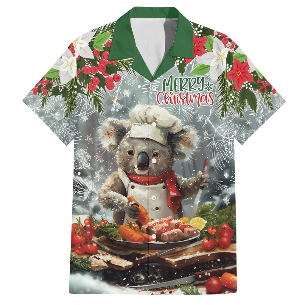 Personalised Koala Chef Christmas in July Family Matching Off The Shoulder Long Sleeve Dress and Hawaiian Shirt