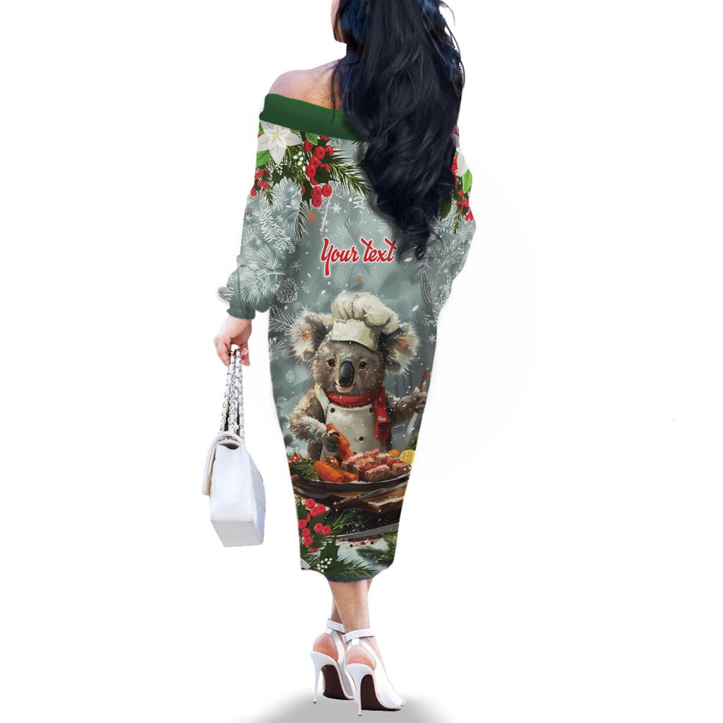 Personalised Koala Chef Christmas in July Family Matching Off The Shoulder Long Sleeve Dress and Hawaiian Shirt