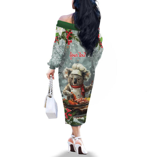 Personalised Koala Chef Christmas in July Family Matching Off The Shoulder Long Sleeve Dress and Hawaiian Shirt