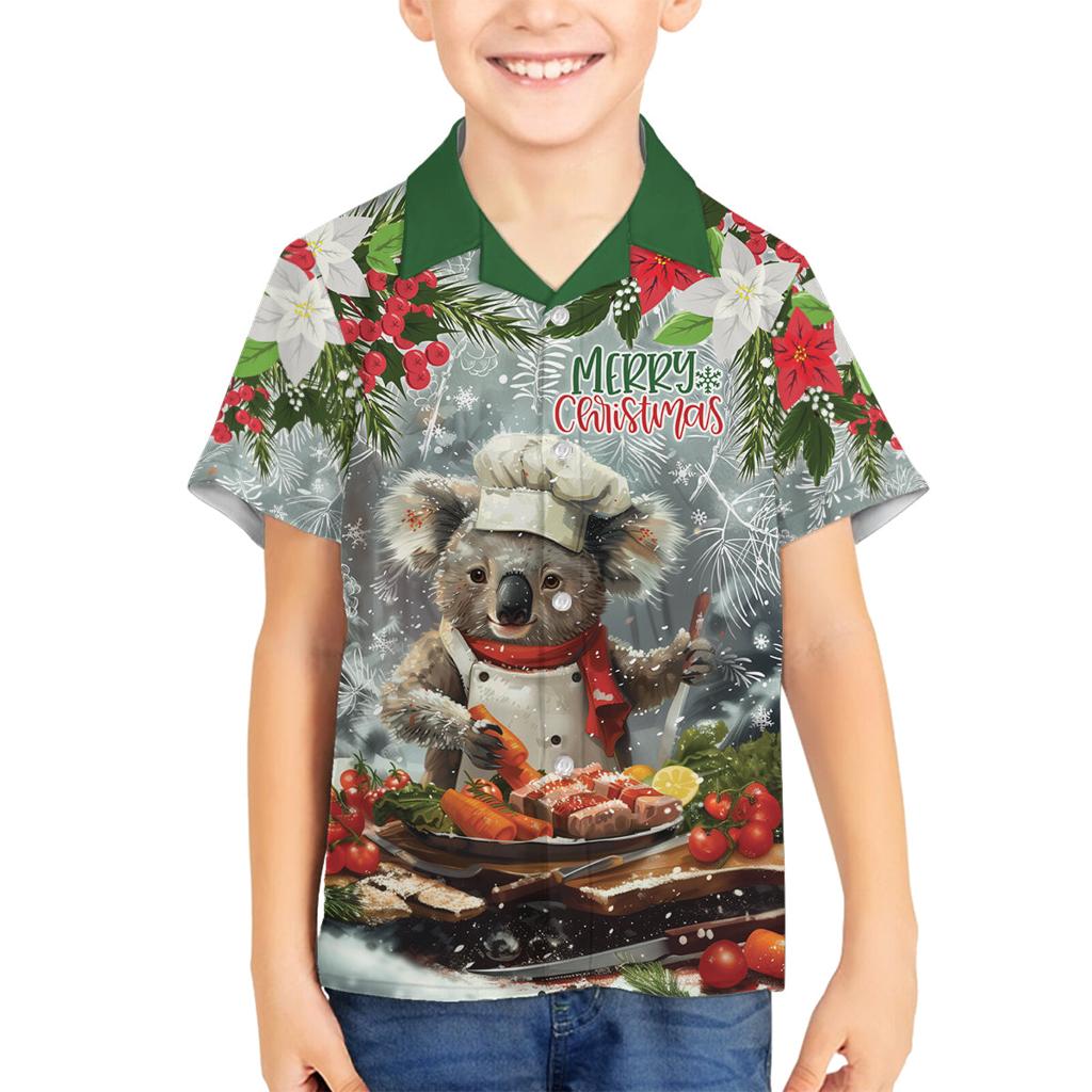 Personalised Koala Chef Christmas in July Family Matching Off The Shoulder Long Sleeve Dress and Hawaiian Shirt