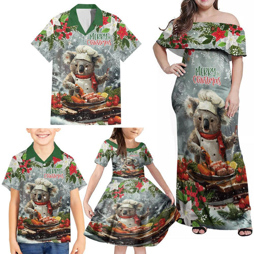 Personalised Koala Chef Christmas in July Family Matching Off Shoulder Maxi Dress and Hawaiian Shirt