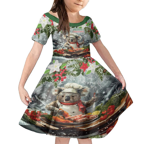 Personalised Koala Chef Christmas in July Family Matching Off Shoulder Maxi Dress and Hawaiian Shirt