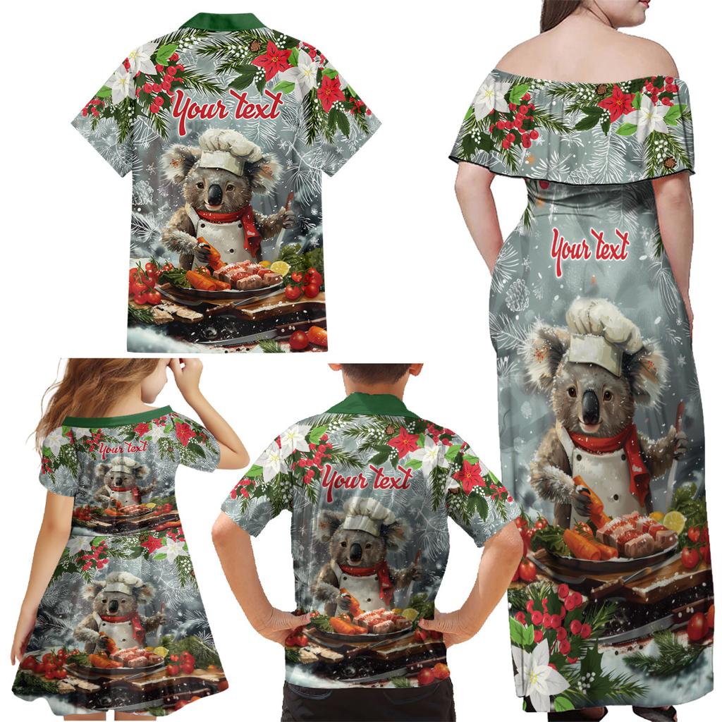 Personalised Koala Chef Christmas in July Family Matching Off Shoulder Maxi Dress and Hawaiian Shirt