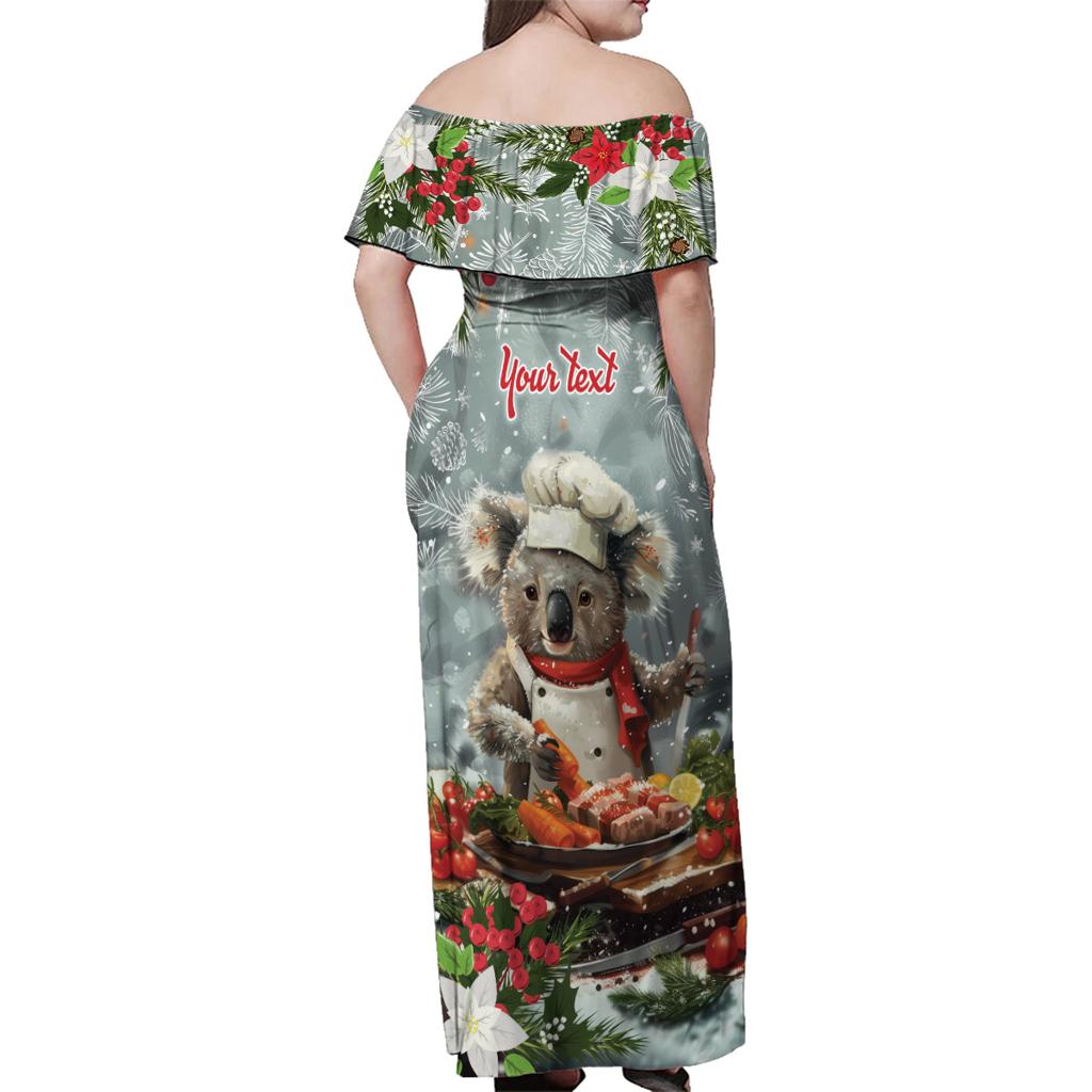 Personalised Koala Chef Christmas in July Family Matching Off Shoulder Maxi Dress and Hawaiian Shirt