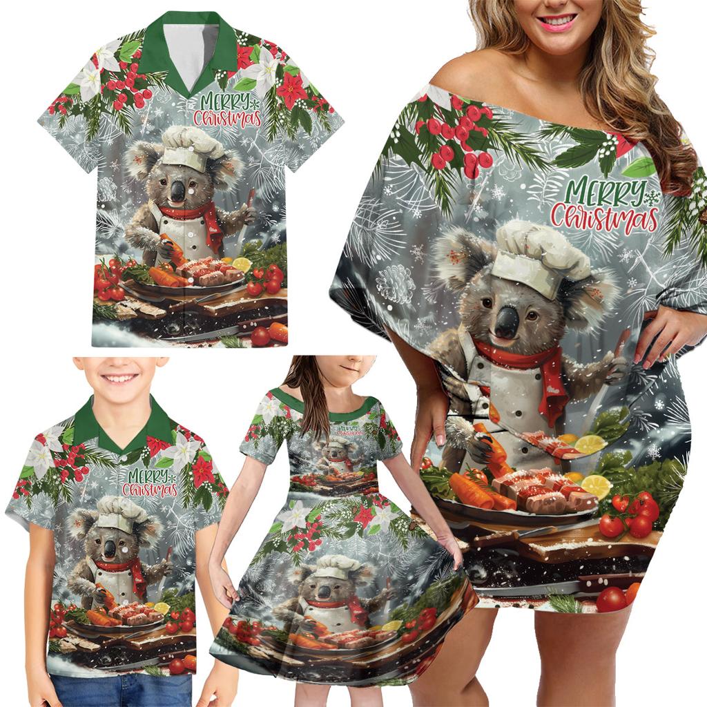 Personalised Koala Chef Christmas in July Family Matching Off Shoulder Short Dress and Hawaiian Shirt