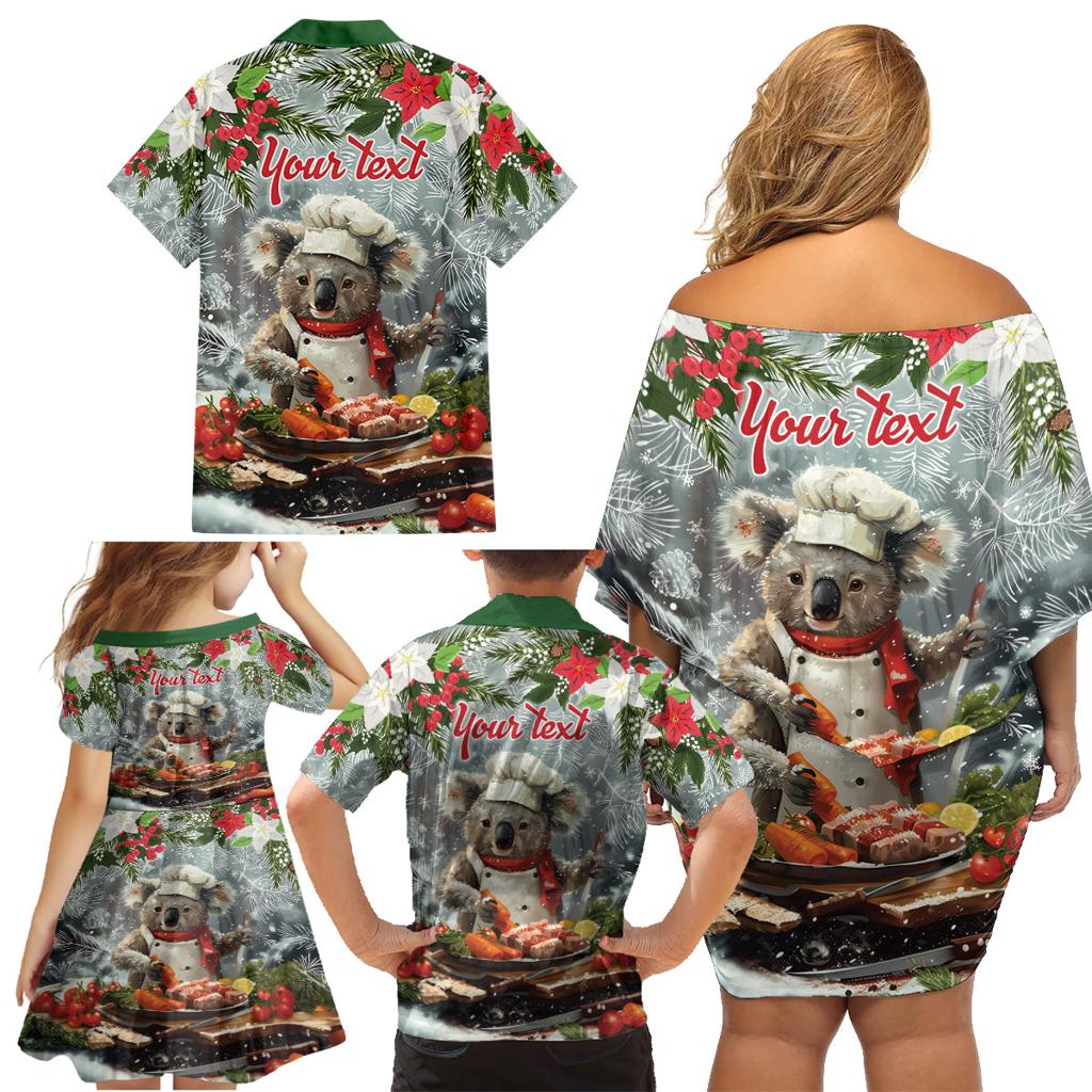 Personalised Koala Chef Christmas in July Family Matching Off Shoulder Short Dress and Hawaiian Shirt