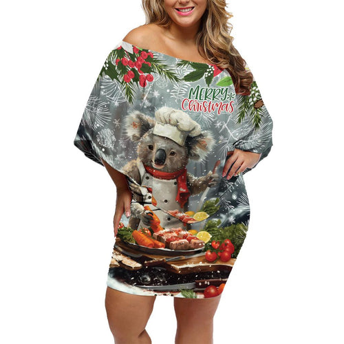 Personalised Koala Chef Christmas in July Family Matching Off Shoulder Short Dress and Hawaiian Shirt