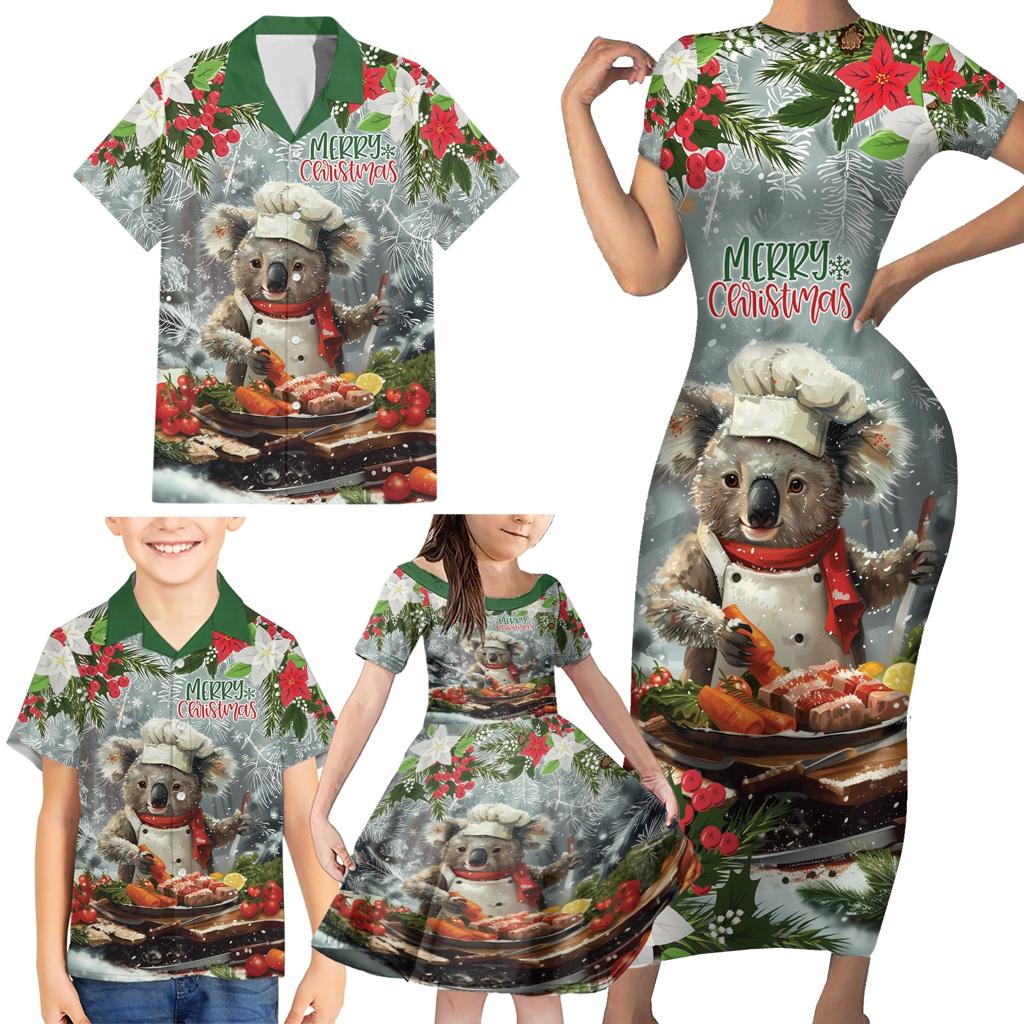 Personalised Koala Chef Christmas in July Family Matching Short Sleeve Bodycon Dress and Hawaiian Shirt