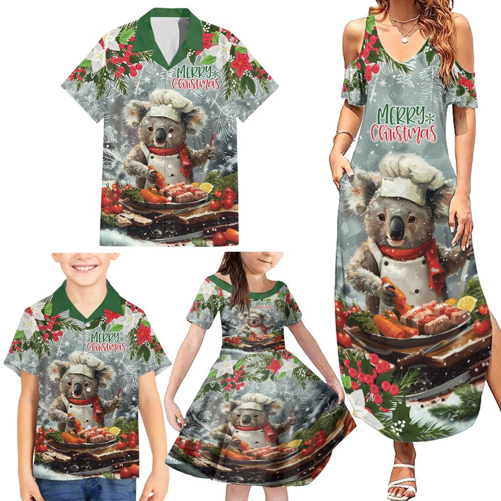 Personalised Koala Chef Christmas in July Family Matching Summer Maxi Dress and Hawaiian Shirt