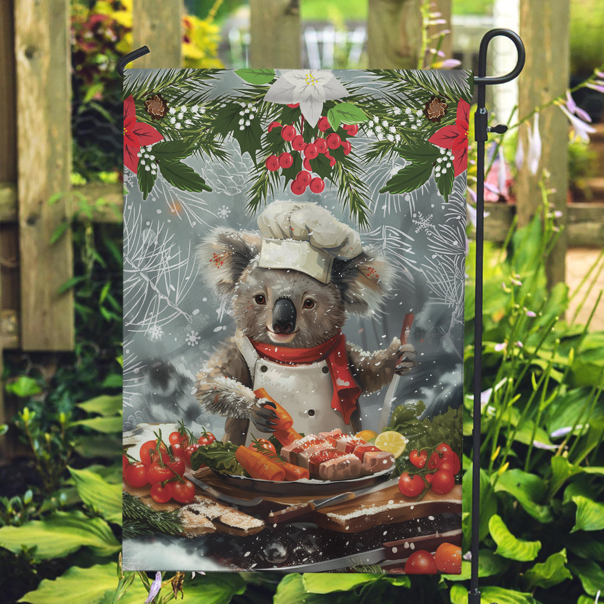 Koala Chef Christmas in July Garden Flag