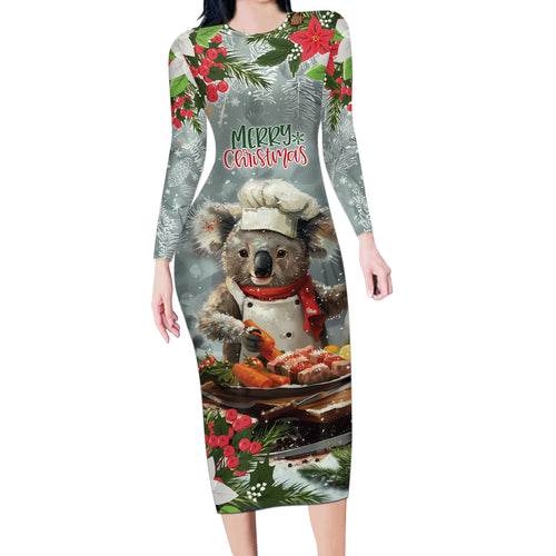 Personalised Koala Chef Christmas in July Long Sleeve Bodycon Dress
