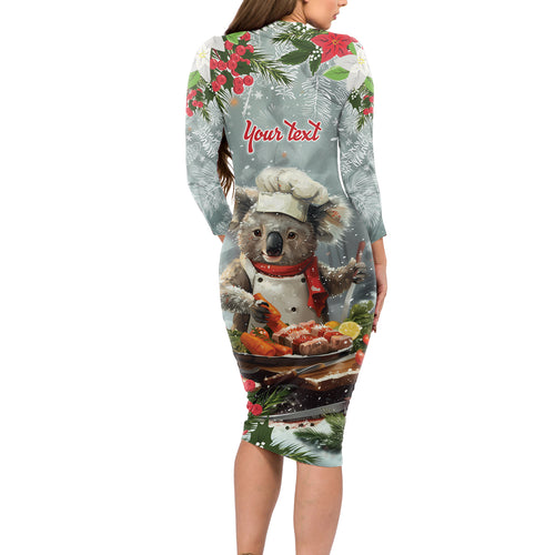 Personalised Koala Chef Christmas in July Long Sleeve Bodycon Dress