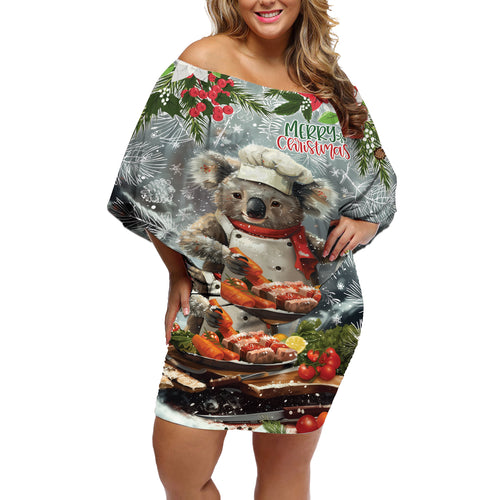 Personalised Koala Chef Christmas in July Off Shoulder Short Dress