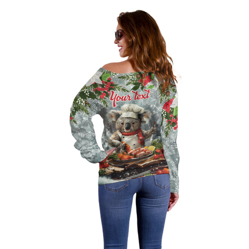 Personalised Koala Chef Christmas in July Off Shoulder Sweater