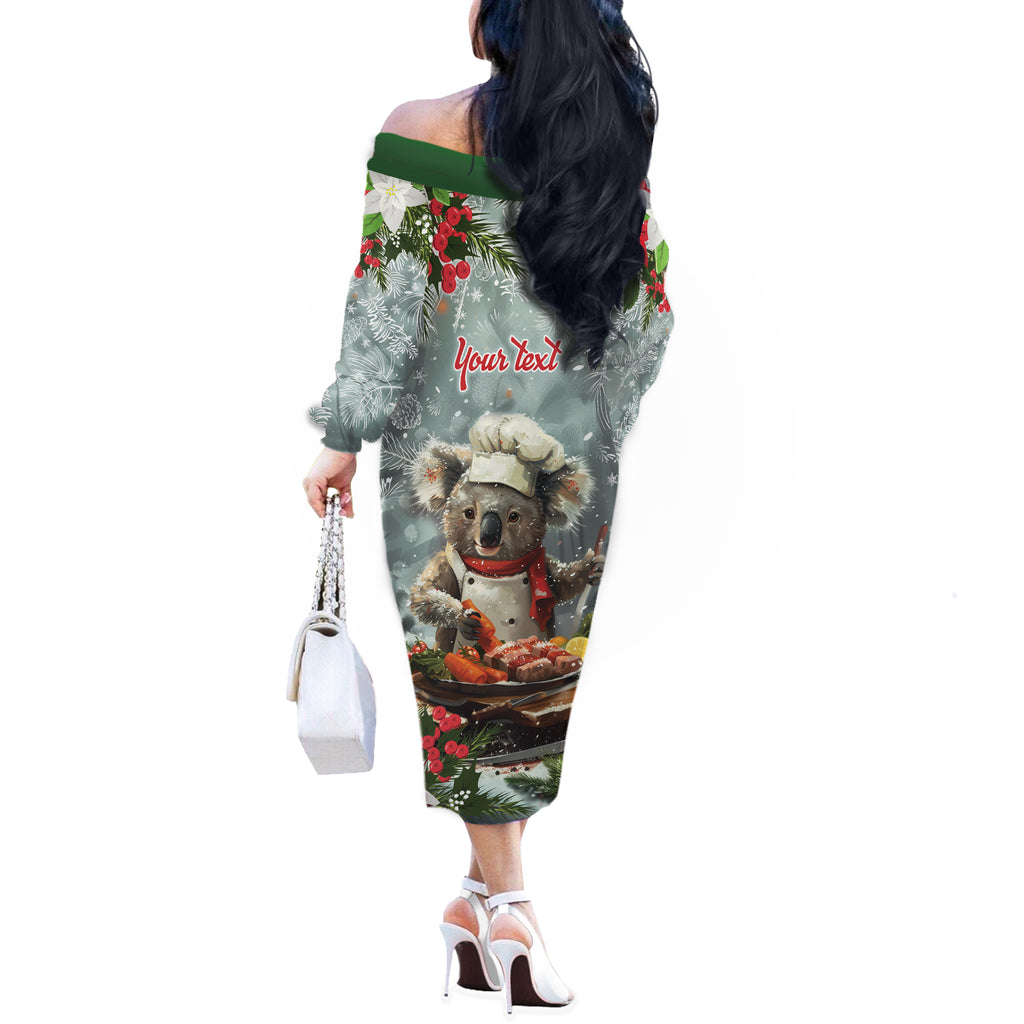 Personalised Koala Chef Christmas in July Off The Shoulder Long Sleeve Dress