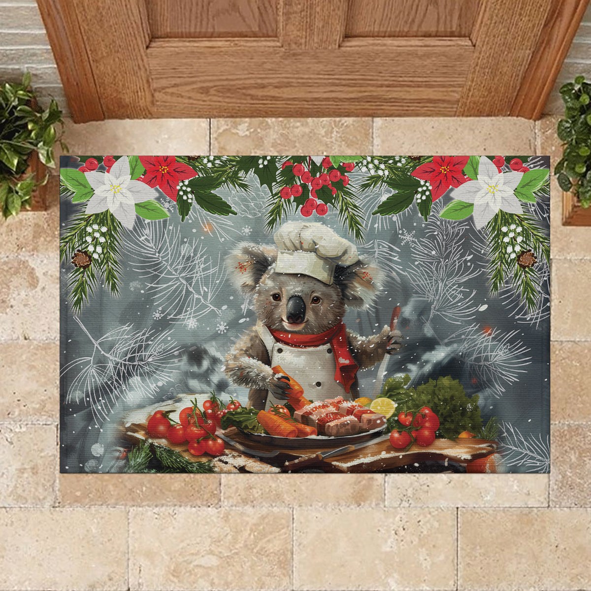 Koala Chef Christmas in July Rubber Doormat