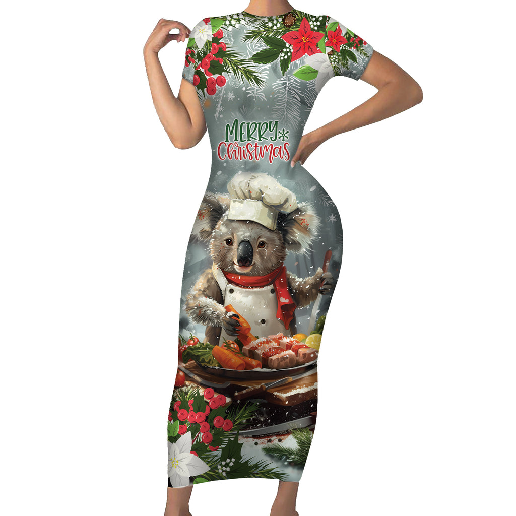 Personalised Koala Chef Christmas in July Short Sleeve Bodycon Dress