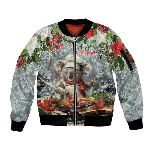 Personalised Koala Chef Christmas in July Sleeve Zip Bomber Jacket