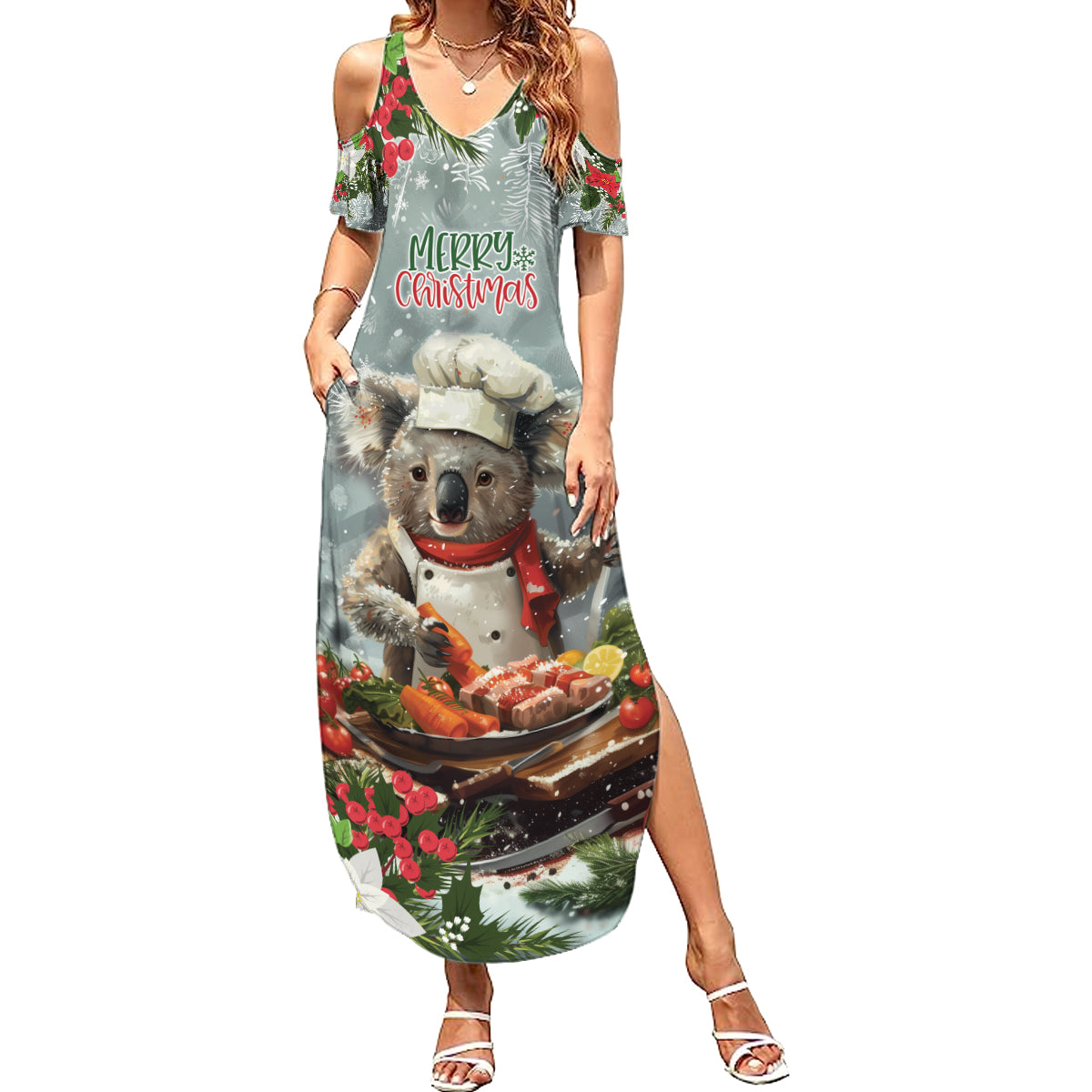 Personalised Koala Chef Christmas in July Summer Maxi Dress