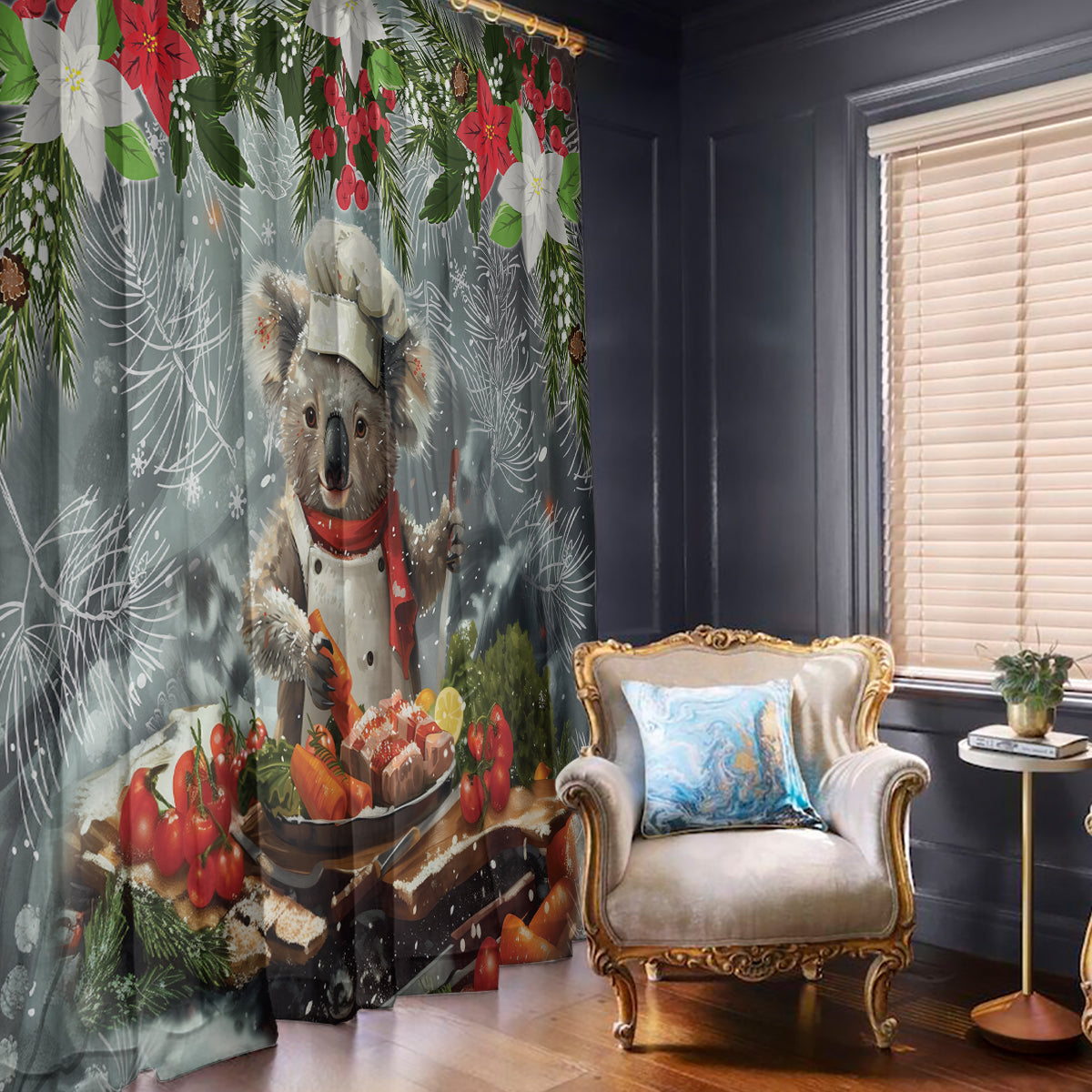 Koala Chef Christmas in July Window Curtain
