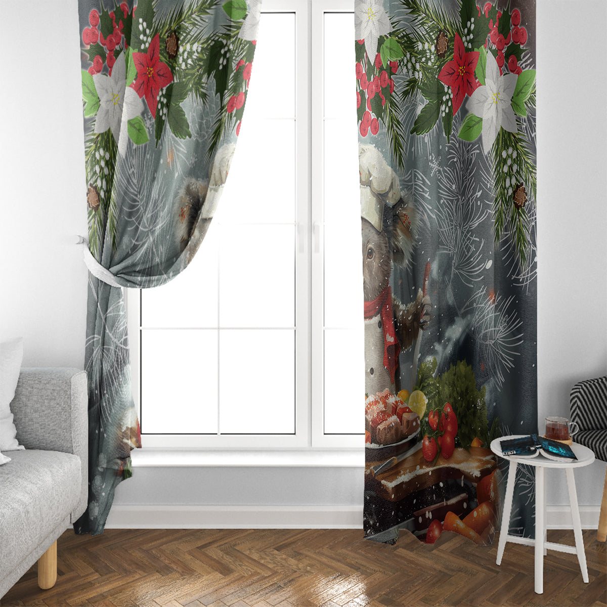 Koala Chef Christmas in July Window Curtain